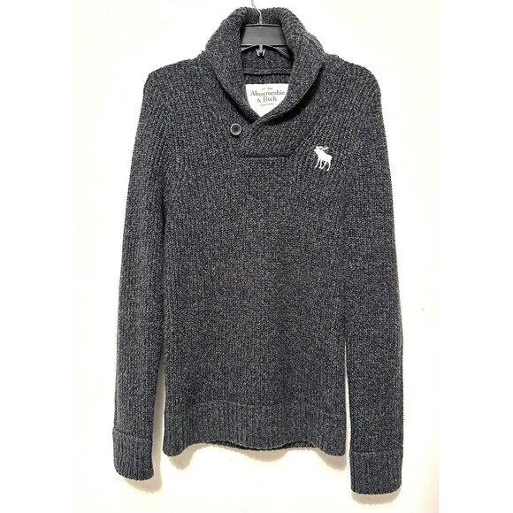 Abercrombie and Fitch Shawl Collar Ribbed Sweater Men's Gray Grey Men’s M - Picture 1 of 5